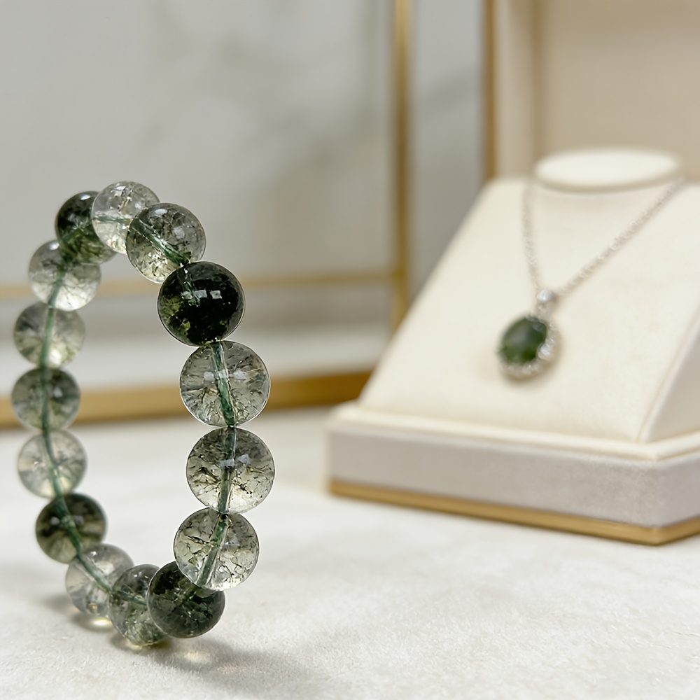 Unisex Natural Green Phantom Quartz Beaded Bracelet